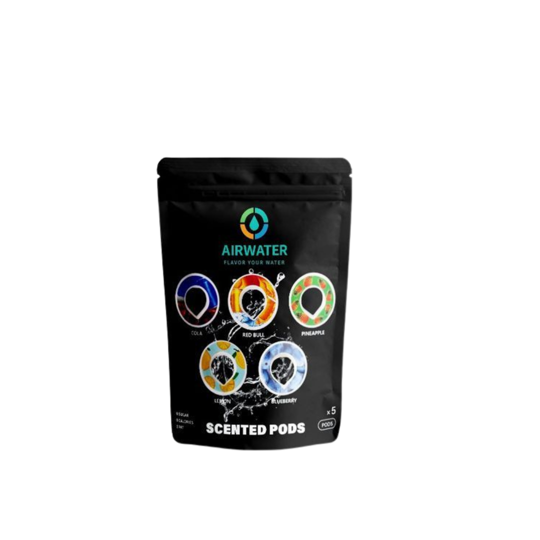 Airwater- 5 Pack Flavoured Aroma Scent Pods for Airwater Bottle - Black Sealed Bag