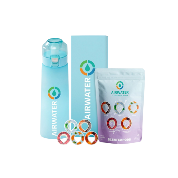 AirWater - Scented Flavour Water Bottle BPA Free Tritan Blue & 5 Pod Pack Deal